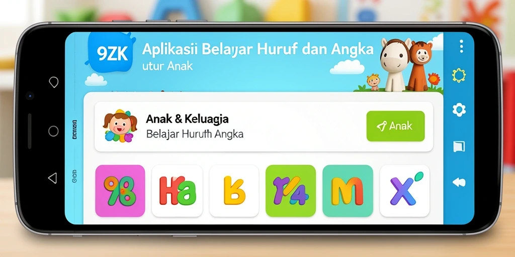 Antarmuka 9ZK yang menarik dan interaktif untuk belajar huruf dan angka.