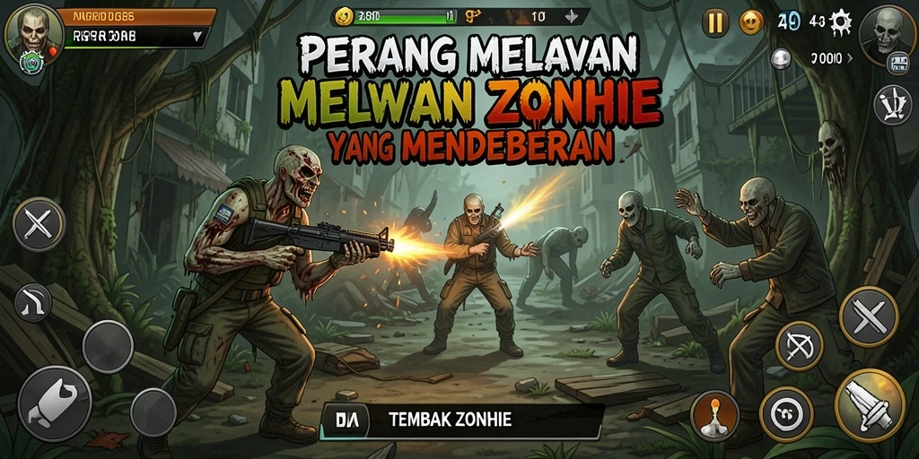Antarmuka permainan RPRR menampilkan aksi tembak zombie yang mendebarkan.